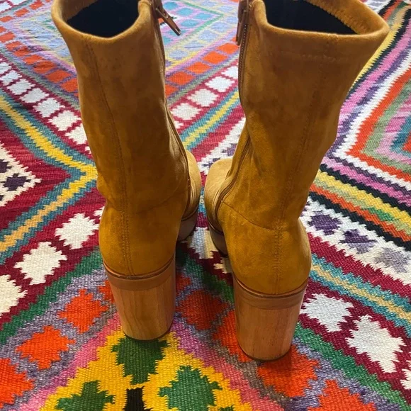Charlotte Stone Vegan Suede Platform Ankle Boots - Mustard Yellow 8 - Picture 3 of 7